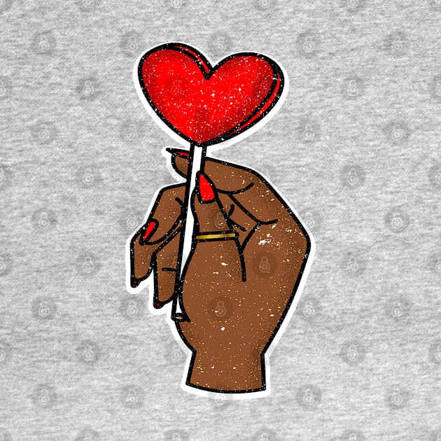 Heart Hand Sign  - A Hand Holding a Red Lollipop - Black Power by Abstract Designs